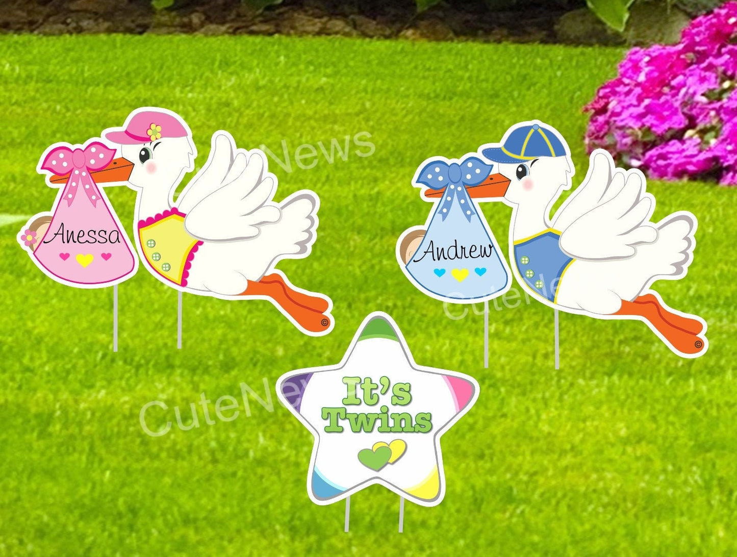 Twins Stork Yard Sign: Custom Newborn Birth Announcement Decoration