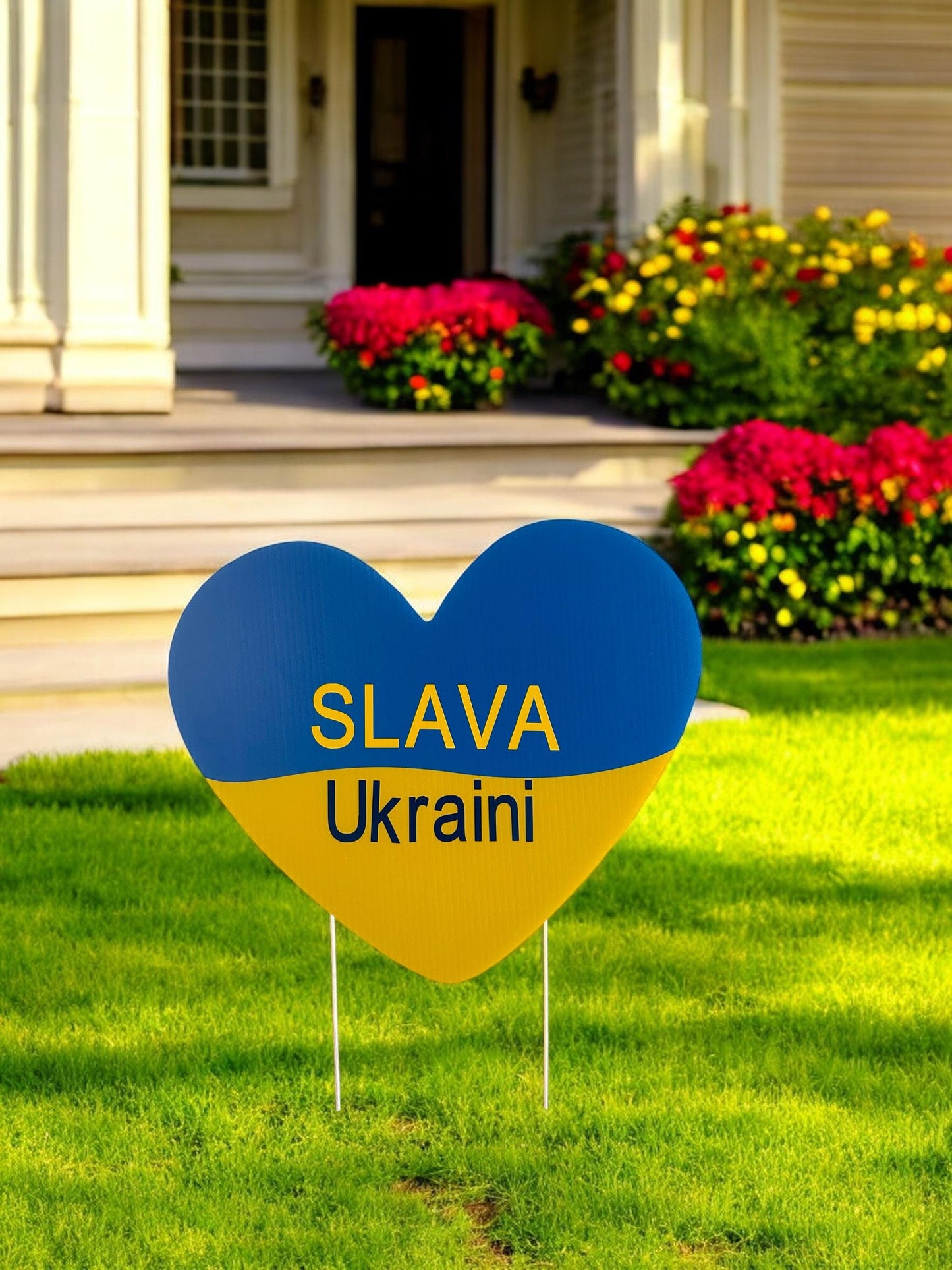 Support Ukraine Heart Lawn Sign Outdoor Yard Art National Flag Decor Patriotic Garden Decoration with Stakes Custom Banner Greeting Cards