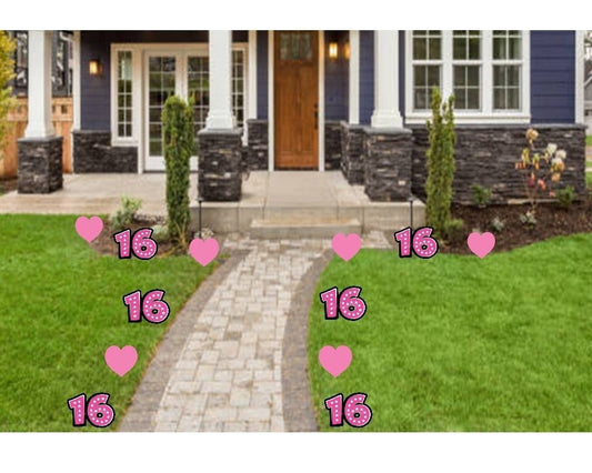Sweet 16 Yard Cards: Hearts and Number Lawn Decoration Set