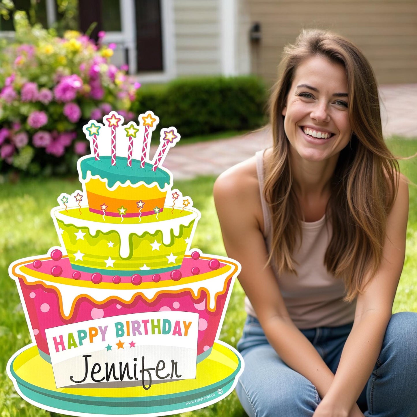 Personalized Birthday Cake Yard Sign: Custom Outdoor Party Decoration - Lawn Card