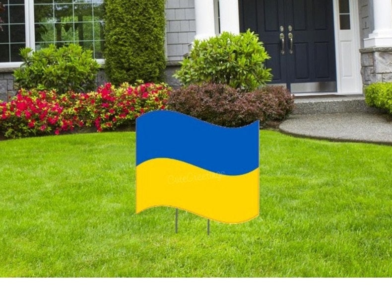 Ukraine Patriotic National Flag Yard Sign Support Blue and Yellow Heart Lawn Decoration Card Stop War Sign Art Decor Stand with Ukraine Gift