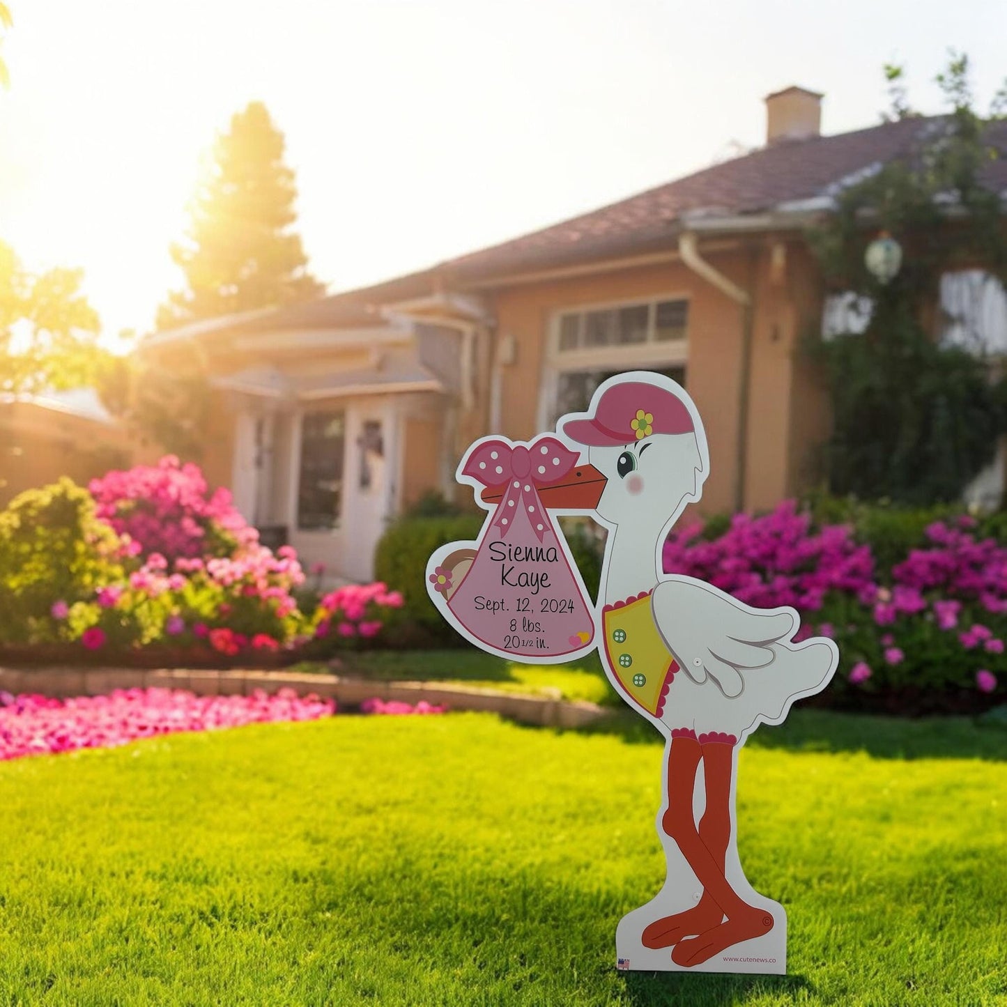 Welcome Home Baby Yard Stork Sign, Custom Birth Stats It's a Girl, Boy Stork Announcement, Personalized Newborn Arrival Decoration 4 ft tall