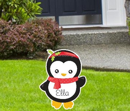 Personalized Penguin Christmas Yard Sign: Holiday Lawn Decor