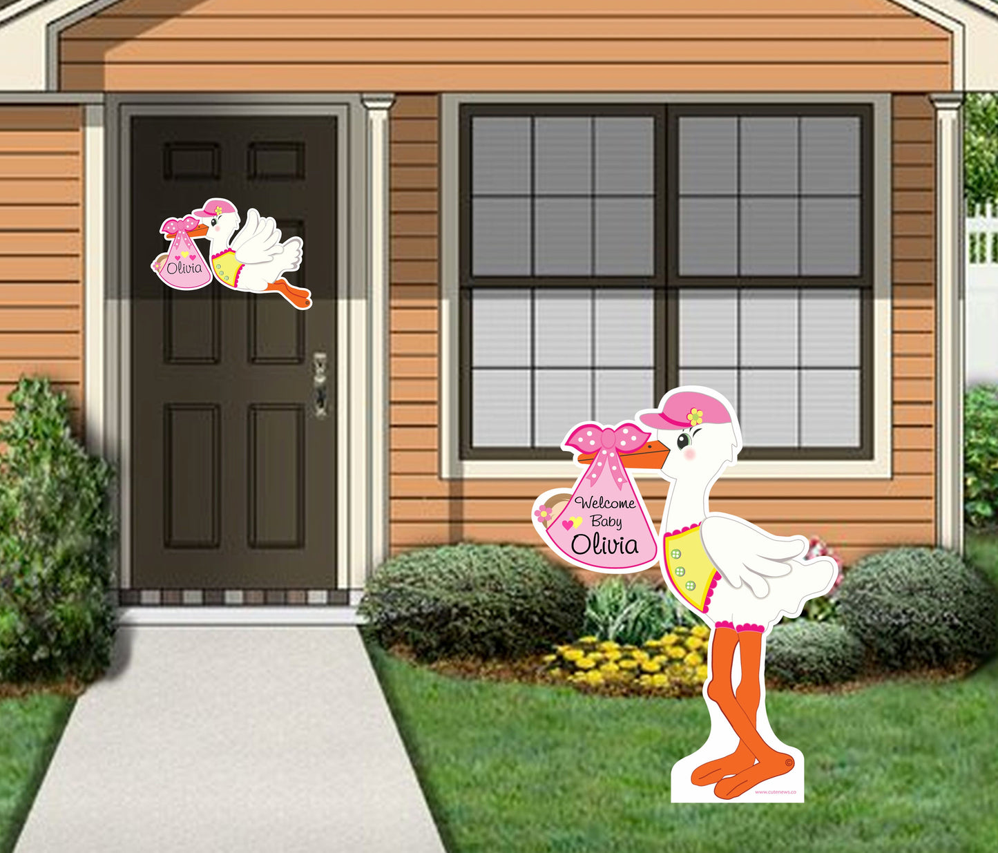 Stork Yard Sign: Personalized Baby Announcement, Welcome Home Baby Girl or Boy - Outdoor Decor