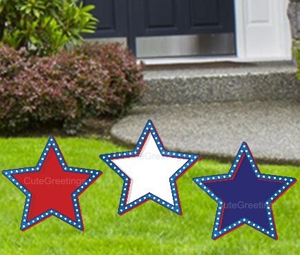 Patriotic Star Yard Art: Red, White & Blue Holiday Outdoor Lawn Decor with Stakes