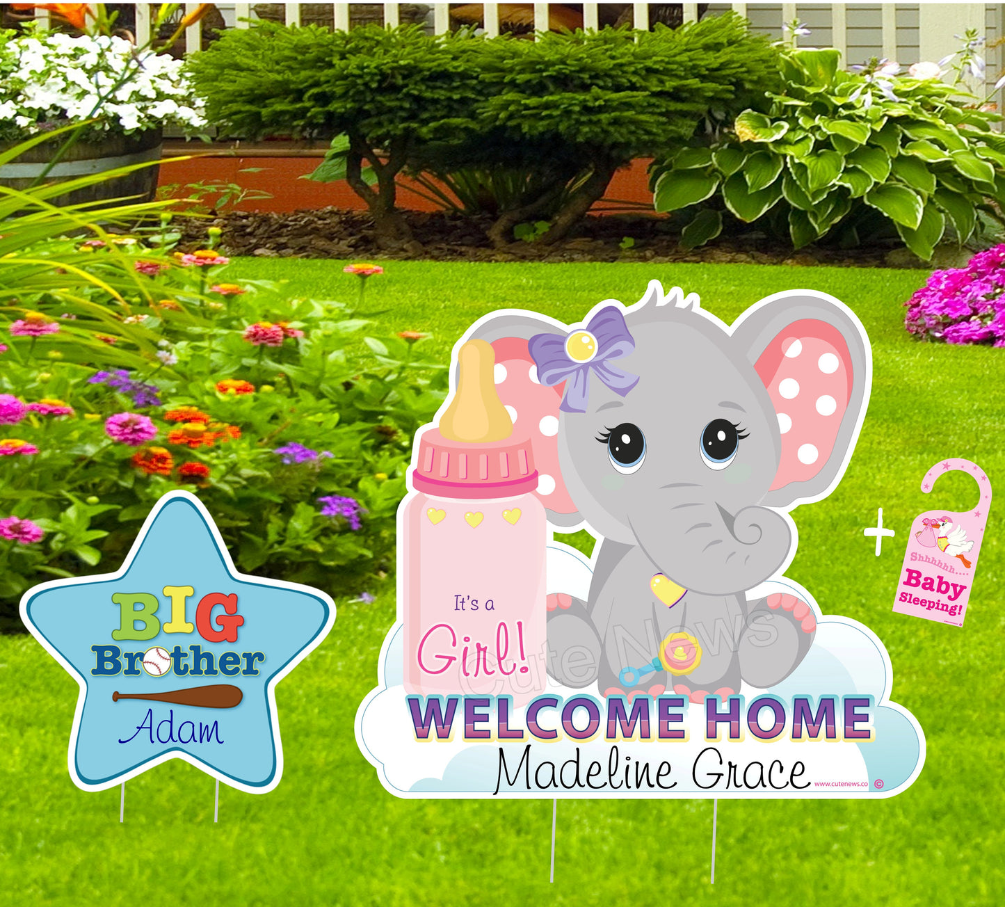 Personalized Elephant Baby Announcement Yard Sign: New Baby Decor