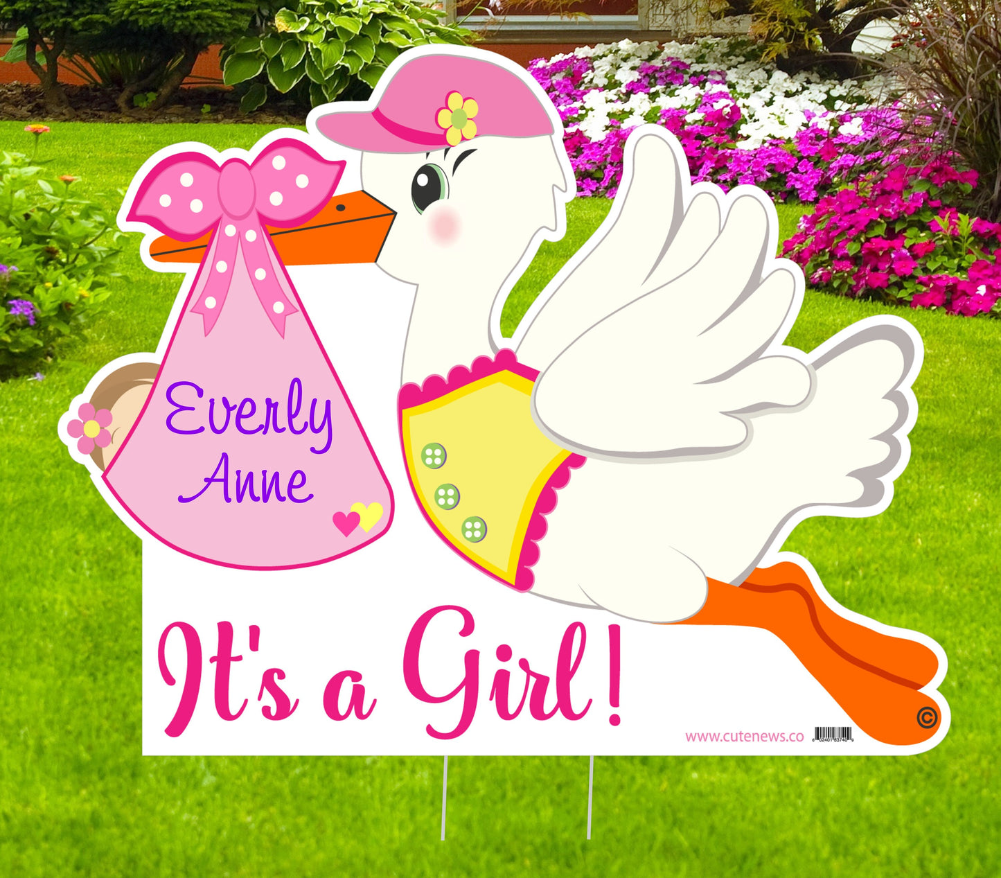 Its a Girl Stork Yard Sign: Welcome Home Baby Announcement