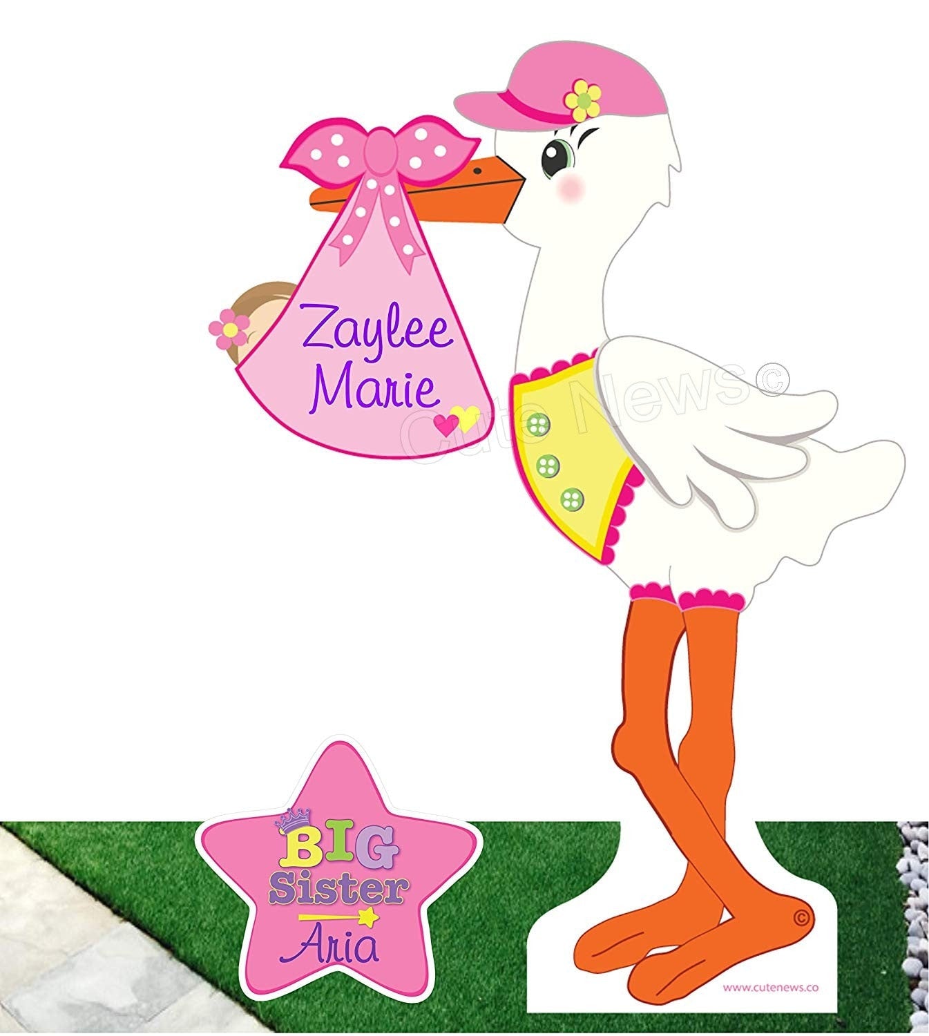 It’s a Girl or Boy Baby Yard Sign – Personalized Stork with Big Brother or Sister | Newborn Welcome Home Birth Announcement Outdoor Decor