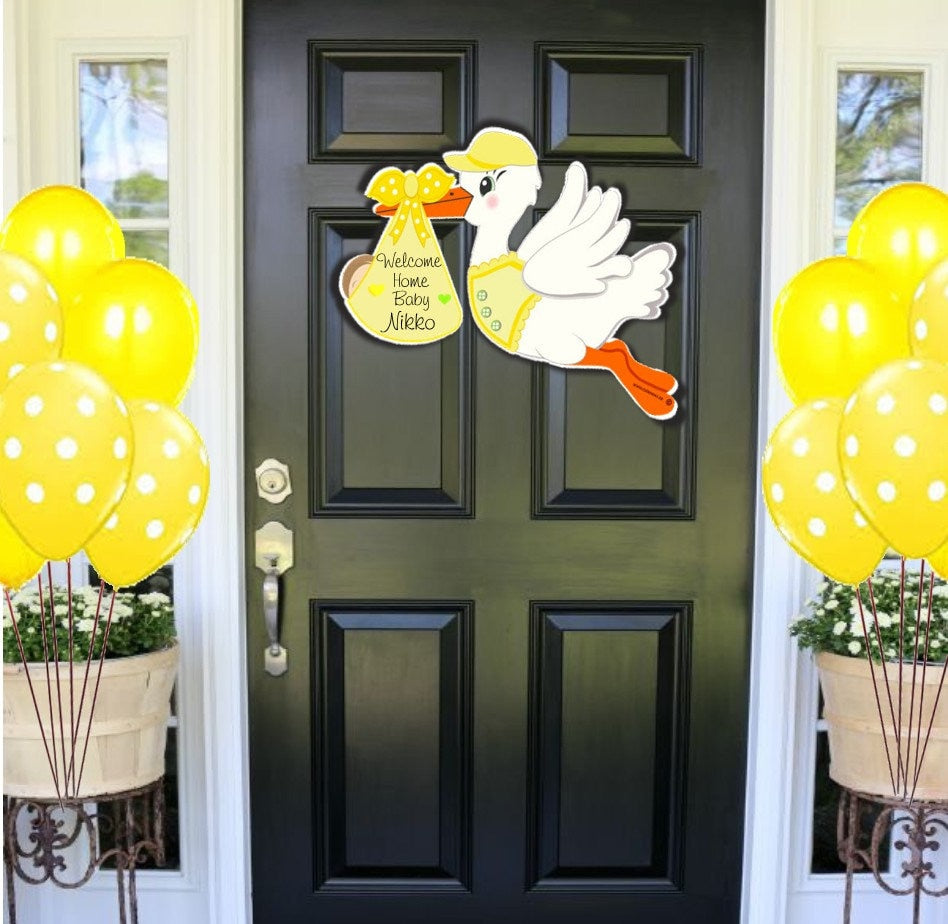 Welcome Home Baby Sign, Stork Decoration Signs, Its a Girl Announcement, Shower Door Decor, Hospital Newborn Wreath, It's a Boy Custom Gift