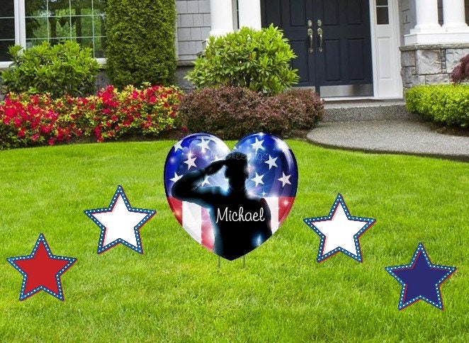 Personalized Memorial Heart Yard Sign: Patriotic Outdoor Lawn Decor