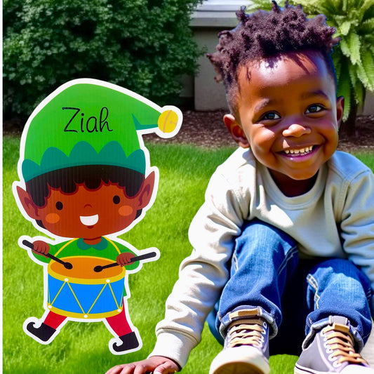 Personalized Christmas Elf Yard Sign: Multicultural Holiday Outdoor Decor