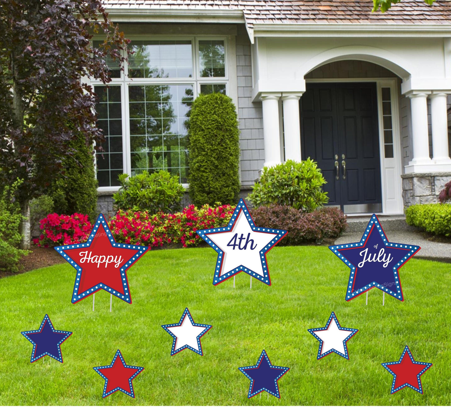 Patriotic Star Yard Signs: 4th of July Lawn Decor - 9 Piece Kit
