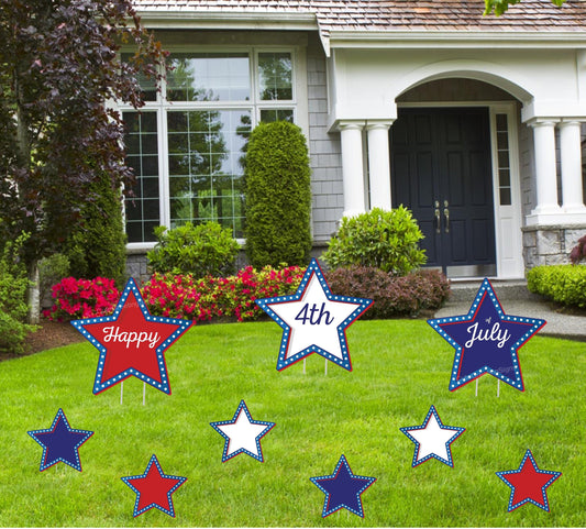 Patriotic Star Yard Signs: 4th of July Lawn Decor - 9 Piece Kit