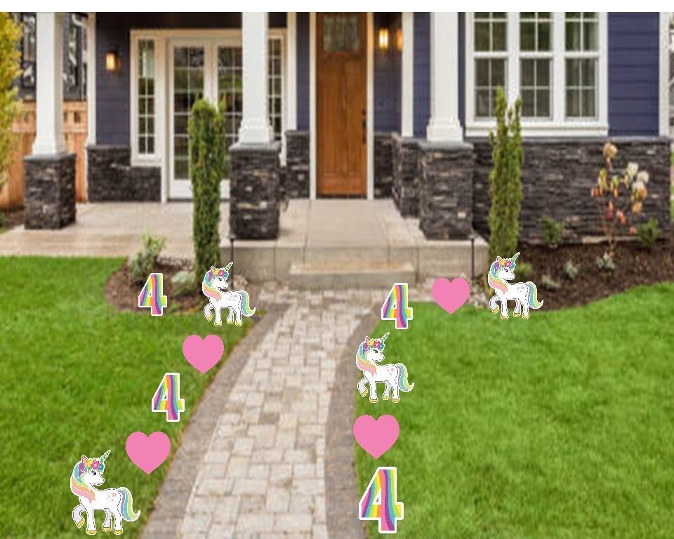 Unicorn Birthday Yard Sign Set: Custom Age, Rainbow Party Decor