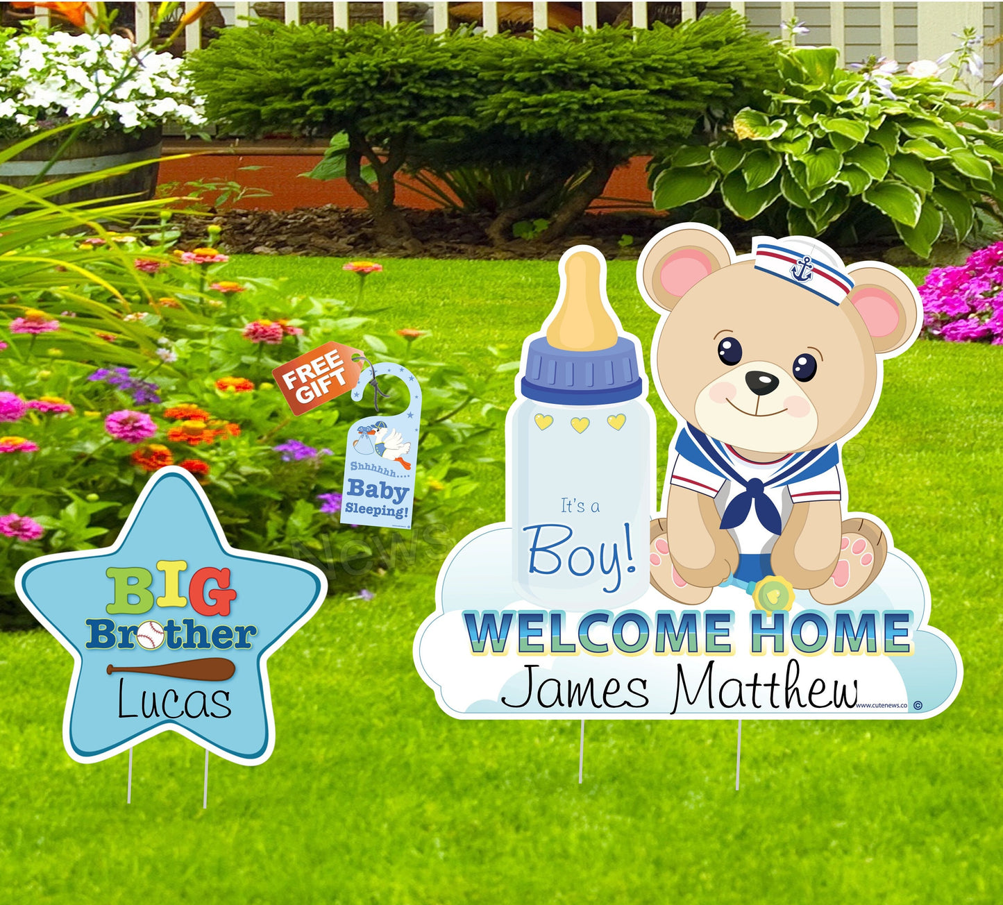 Personalized "It's a Boy" Teddy Bear Yard Sign: New Baby Announcement