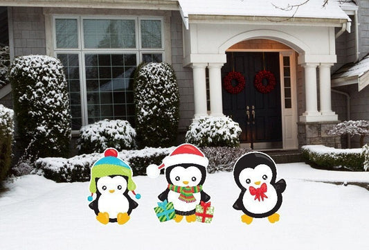 Penguin Christmas Yard Signs: Holiday Lawn Art Decor with Stakes
