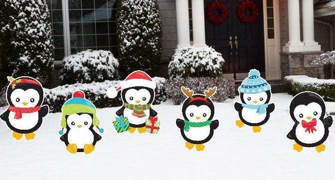 Penguins, Elves, Snowmen Christmas Yard Signs: Holiday Lawn Art - Outdoor Decor