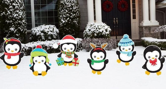 Penguins, Elves, Snowmen Christmas Yard Signs: Holiday Lawn Art - Outdoor Decor