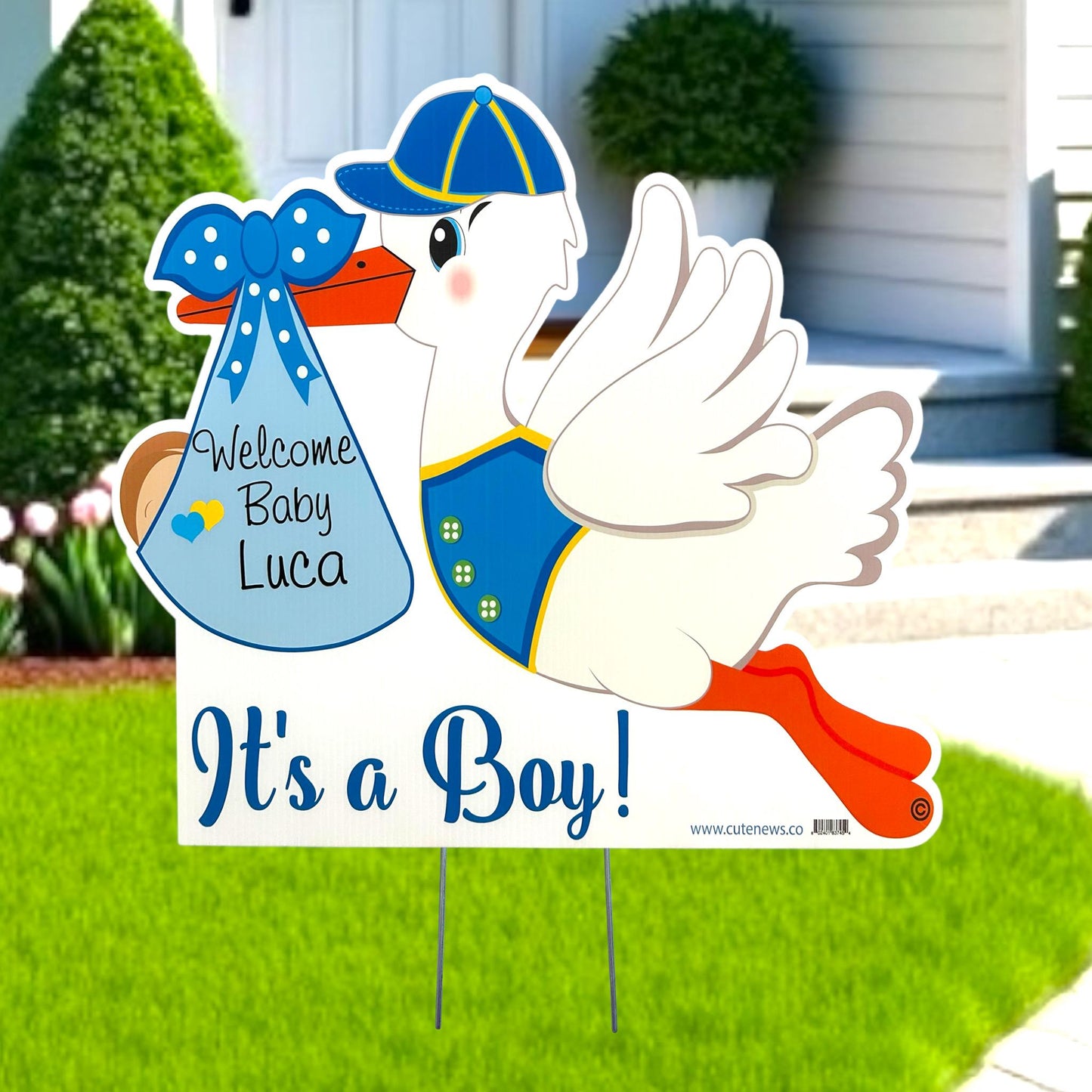Twin Boys Stork Yard Sign: Personalized Newborn Announcement - Outdoor Lawn Decor
