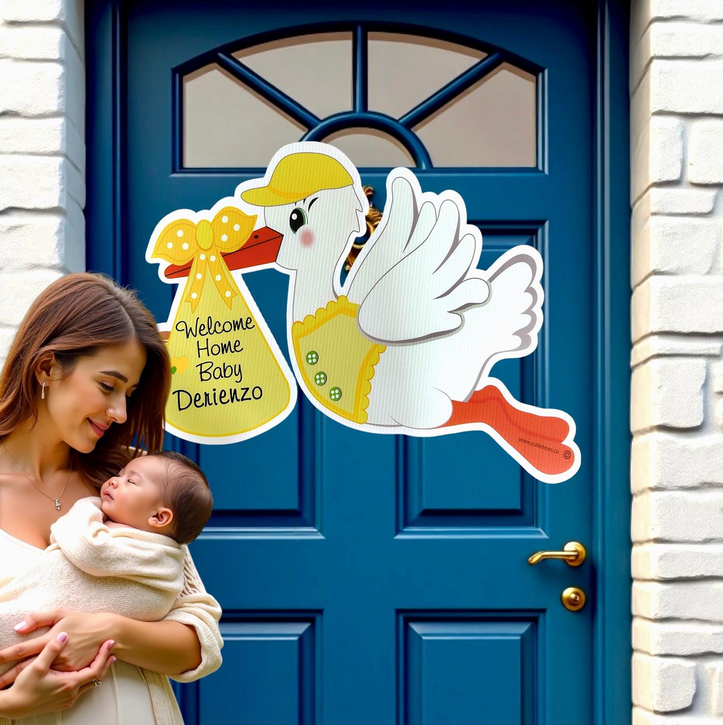 Personalized Baby Stork Birth Announcement Door Sign, Welcome Home Boy or Girl Hospital Hanger, Outdoor Decor,  Gender Neutral Shower Gift