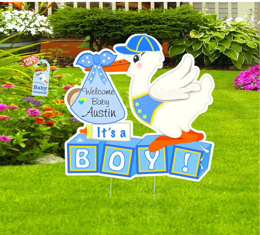 Welcome Home Baby Stork Decoration Its a Boy Yard Sign Newborn Arrival Its a Girl Baby Announcement Boy Personalized Baby Stork Garden Decor