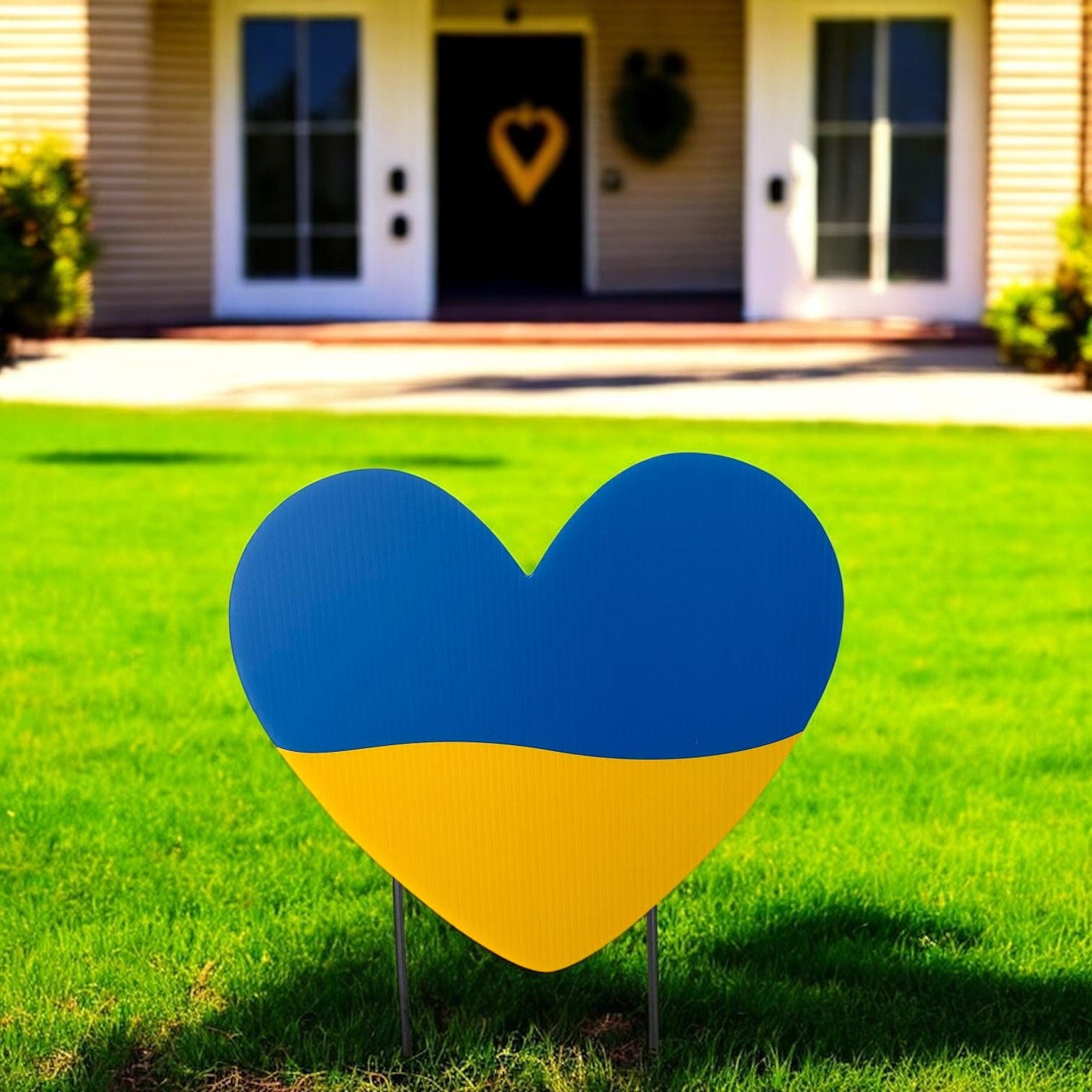 Stand with Ukraine Heart Sign, Indoor, Yard Sign Decoration, Patriotic Lawn Art with Metal Stakes