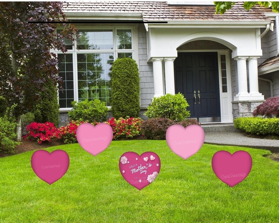 Mother's Day Heart Yard Art: Pink Lawn Decorations with Stakes