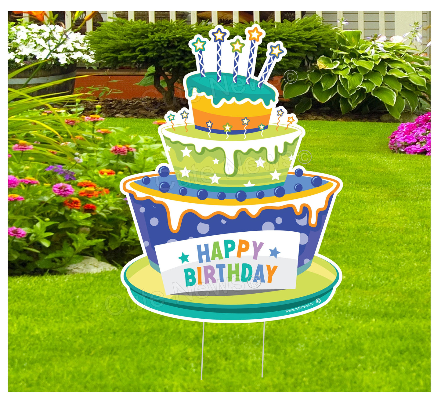 Personalized Happy Birthday Cake Yard Sign: Outdoor Party Decoration