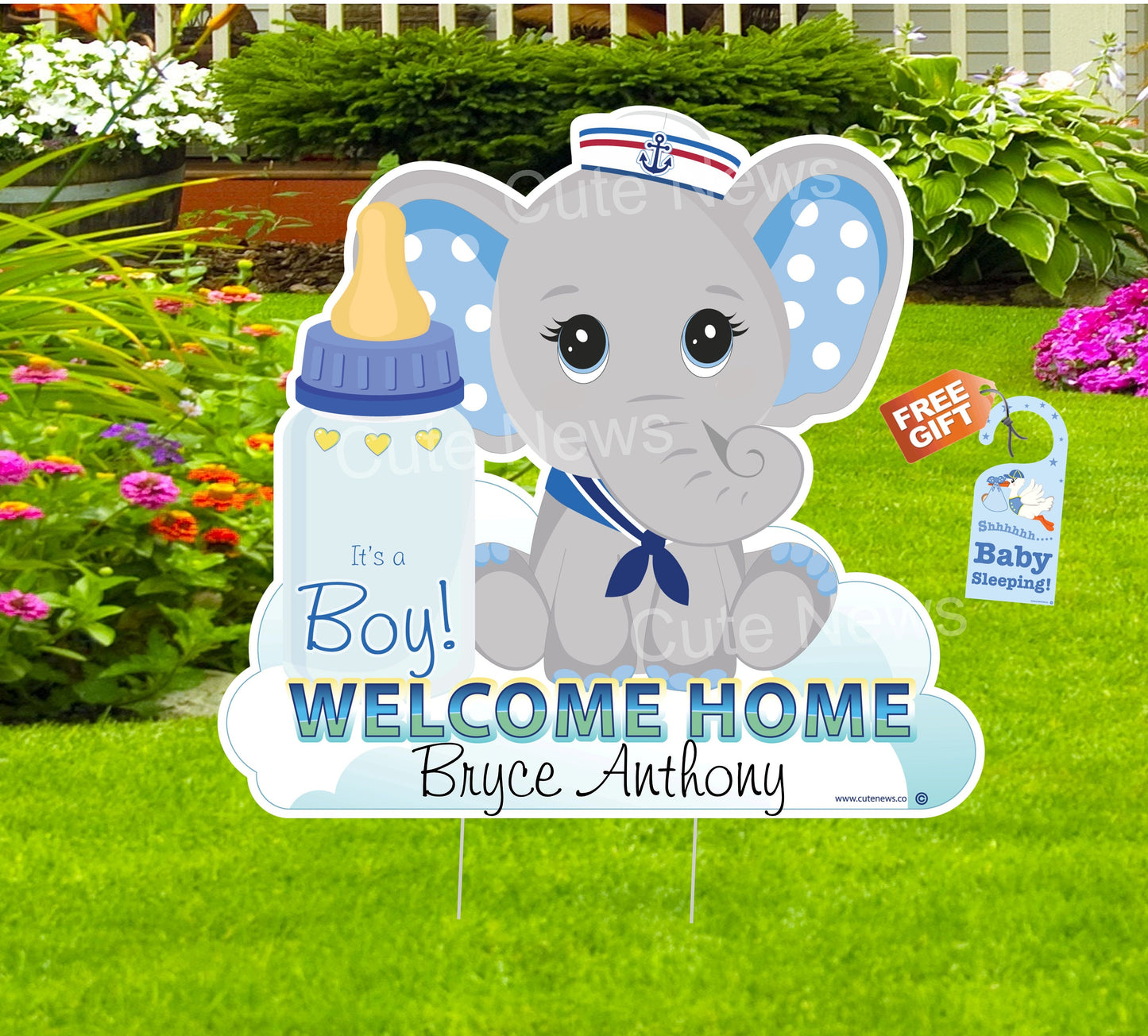 Welcome Home New Baby Teddy Bear or Elephant Yard Sign, Custom Name It's a Girl, Personalized Lawn Birth Announcement, Newborn Decoration