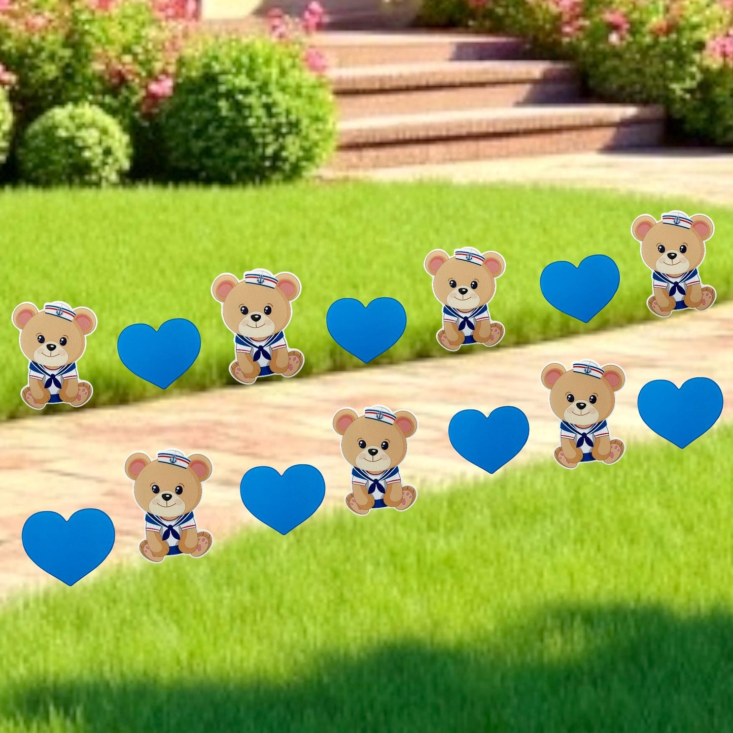 Teddy Bear Baby Shower Banner: Nautical Sailor Theme, Set of 14