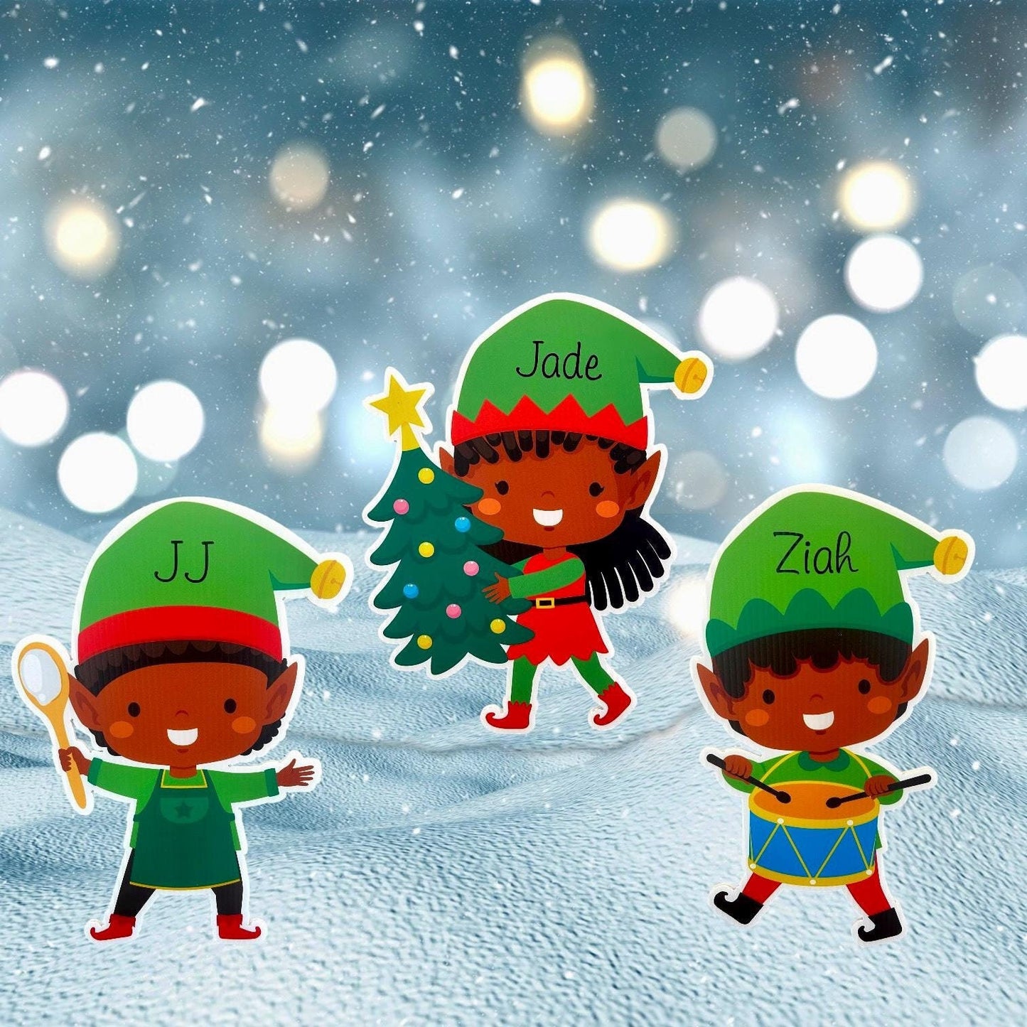 Personalized Christmas Elf Yard Decoration: Multicultural Holiday Lawn Cutout