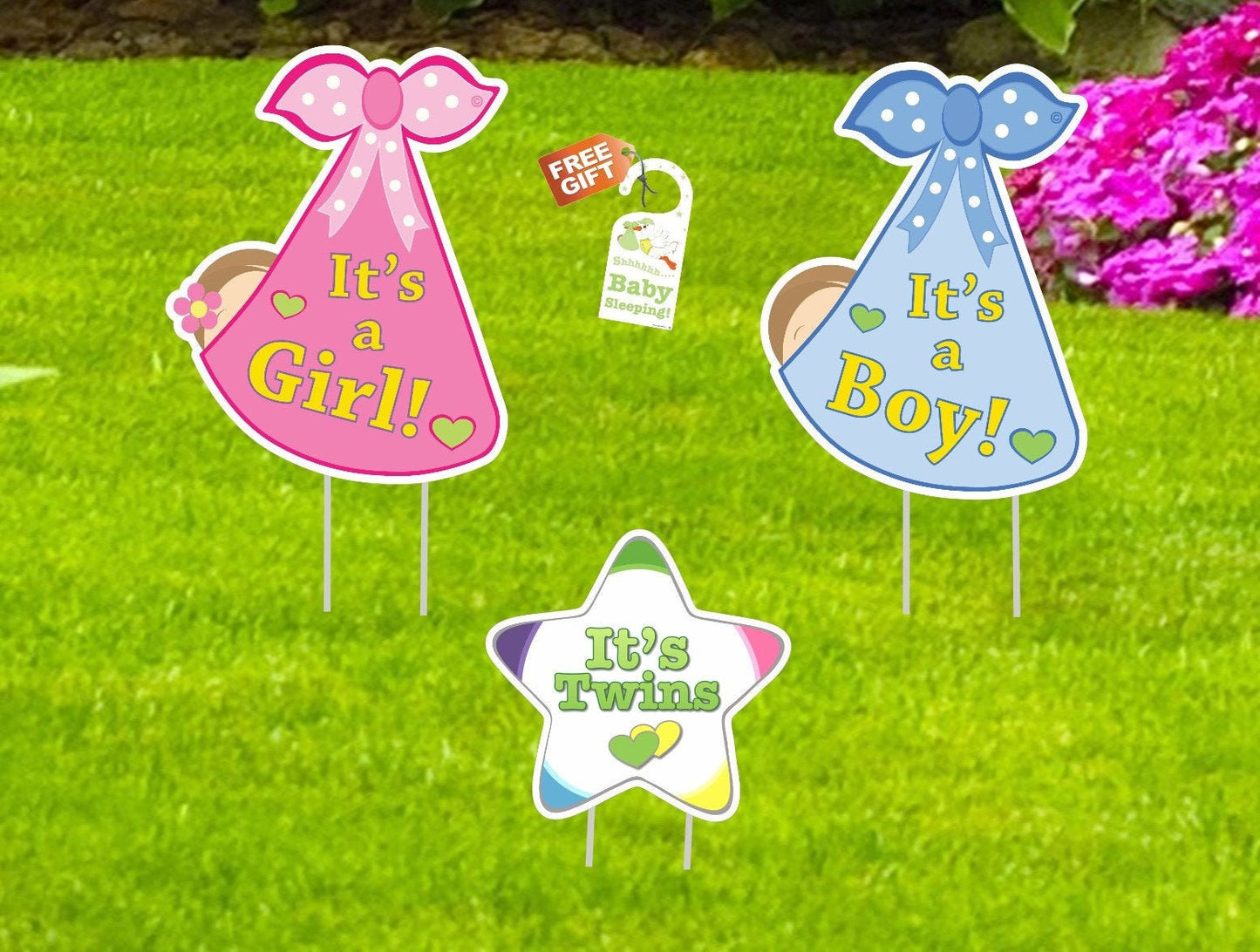 Twins Stork Yard Sign: Custom Newborn Birth Announcement