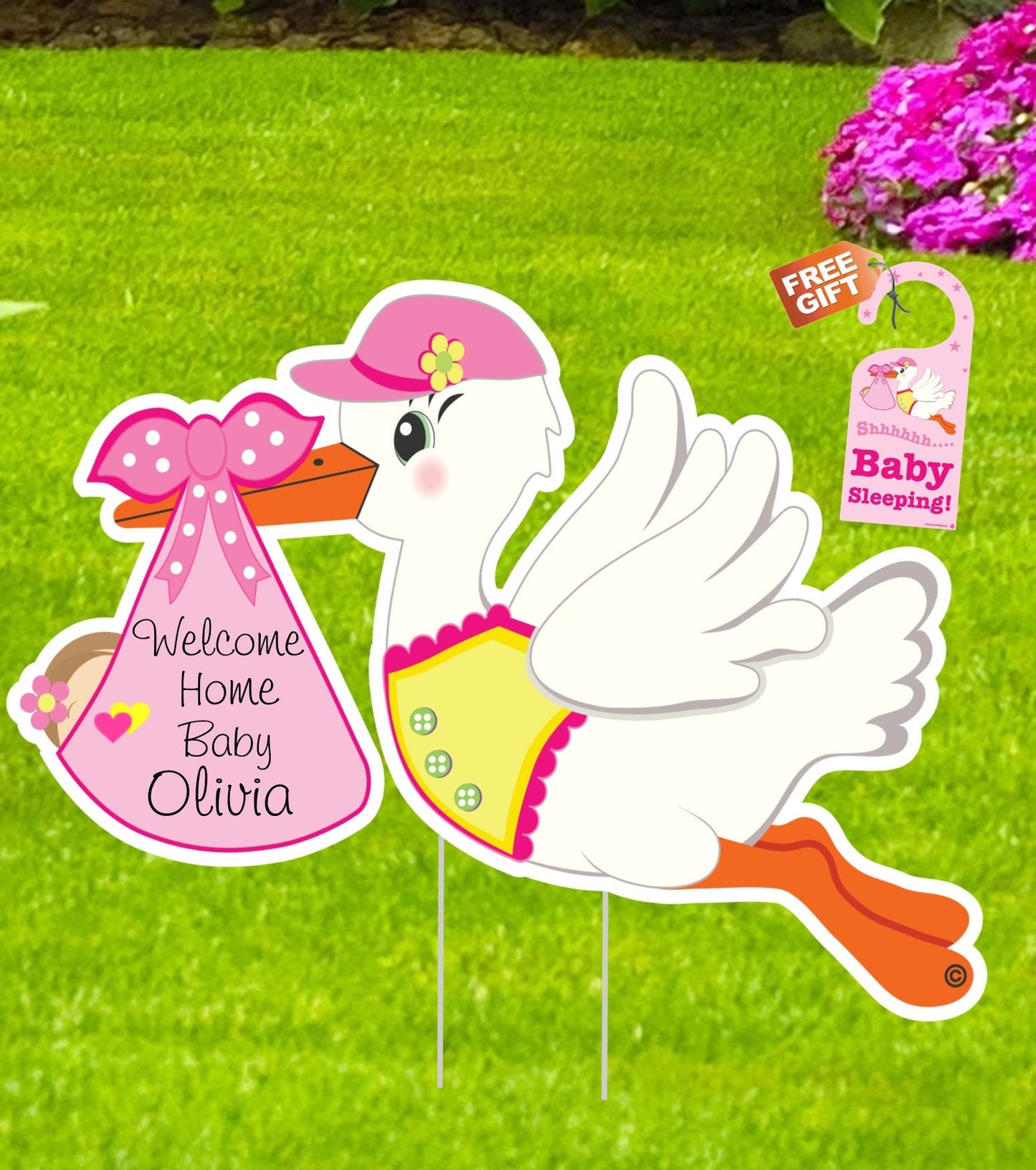 Personalized Stork Yard Sign: Newborn Baby Announcement - Welcome Home Decor