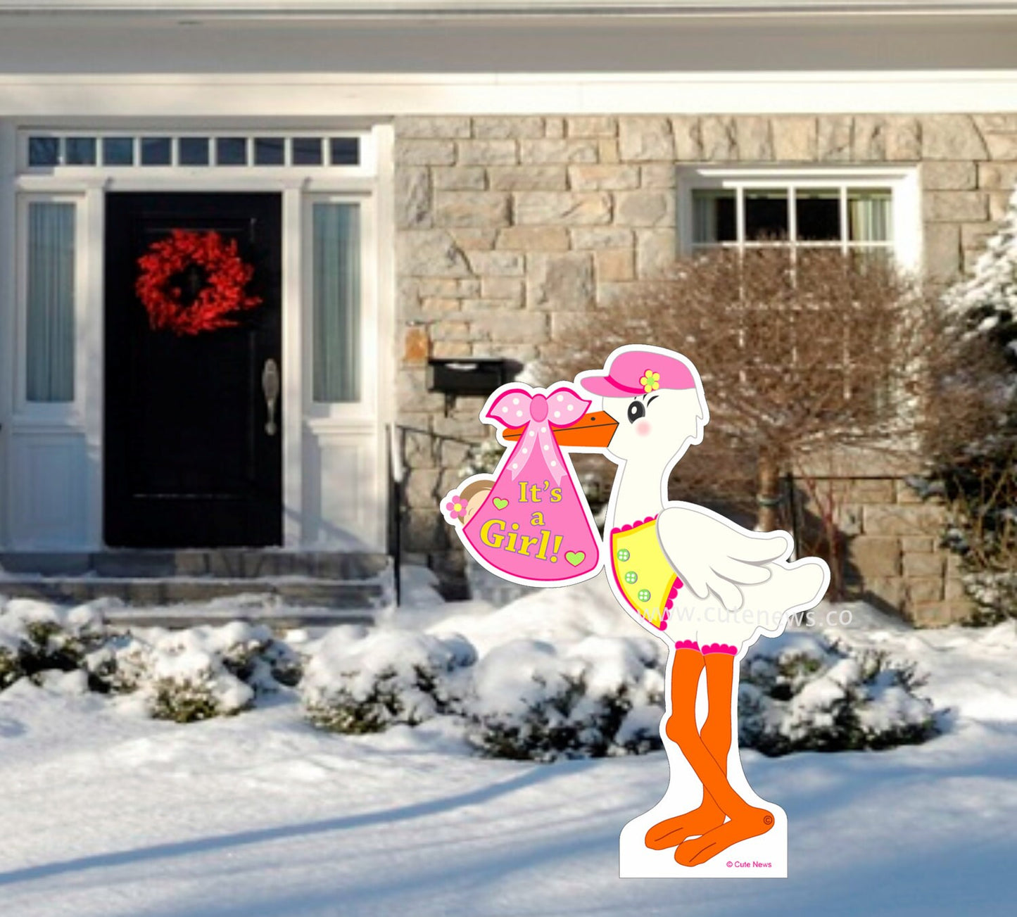 It's a Girl Stork Yard Sign, Outdoor Baby Lawn Announcement, Shower Party Decoration Card, Welcome Home Newborn Boy Banner, 4 feet tall Pink