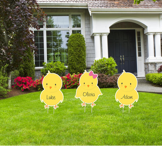 Personalized Easter Lawn Sign Set: Baby Chicks Yard Decoration