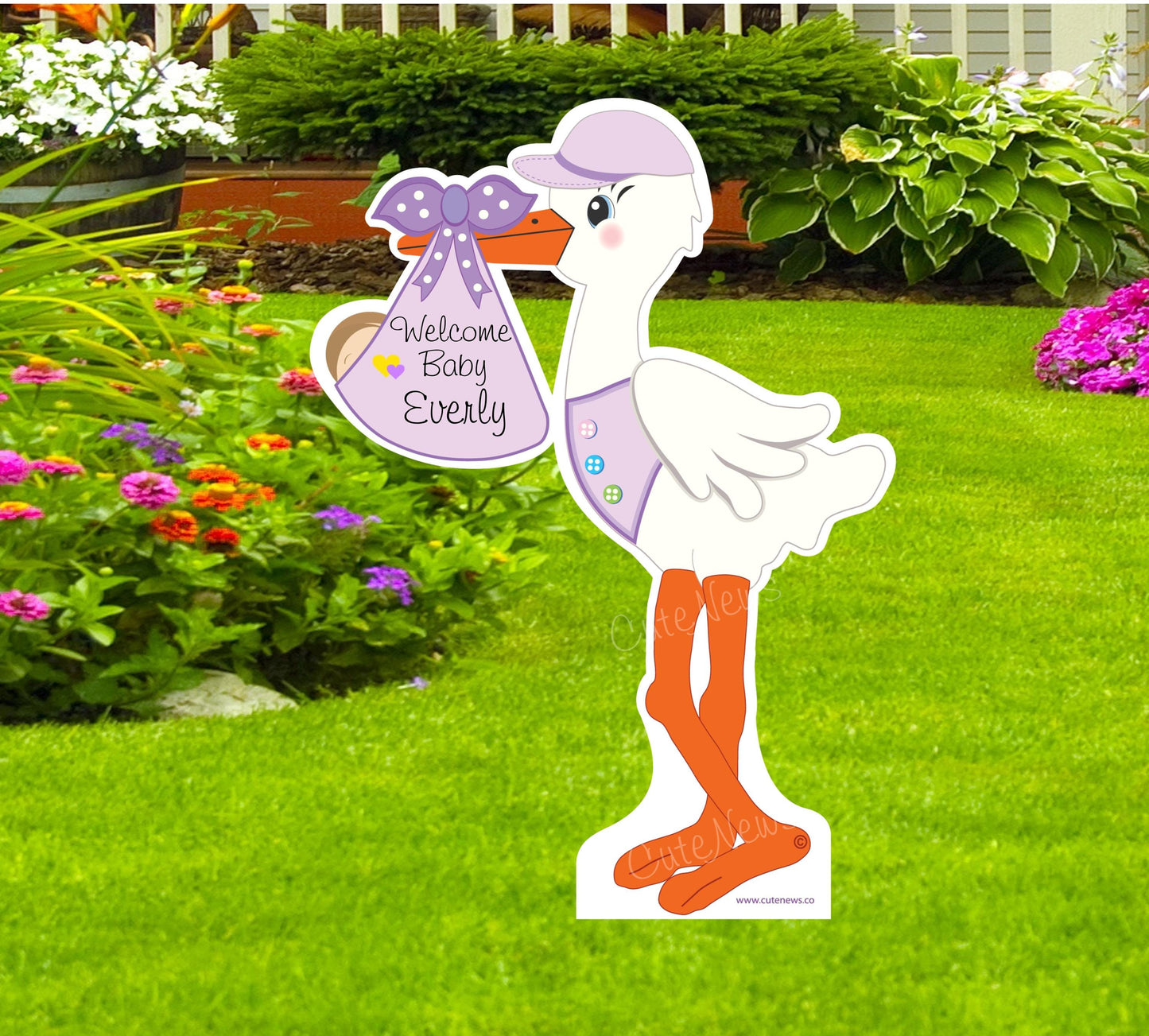 Personalized 4ft Lawn Stork Sign: It's A Boy or Girl - Baby Yard Announcement - Outdoor Decor