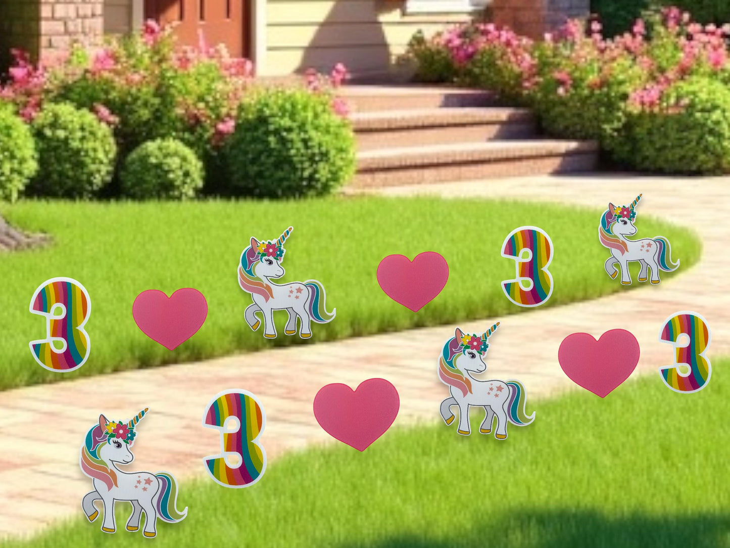 Unicorn Birthday Yard Sign Set: Custom Age, Rainbow Party Decor