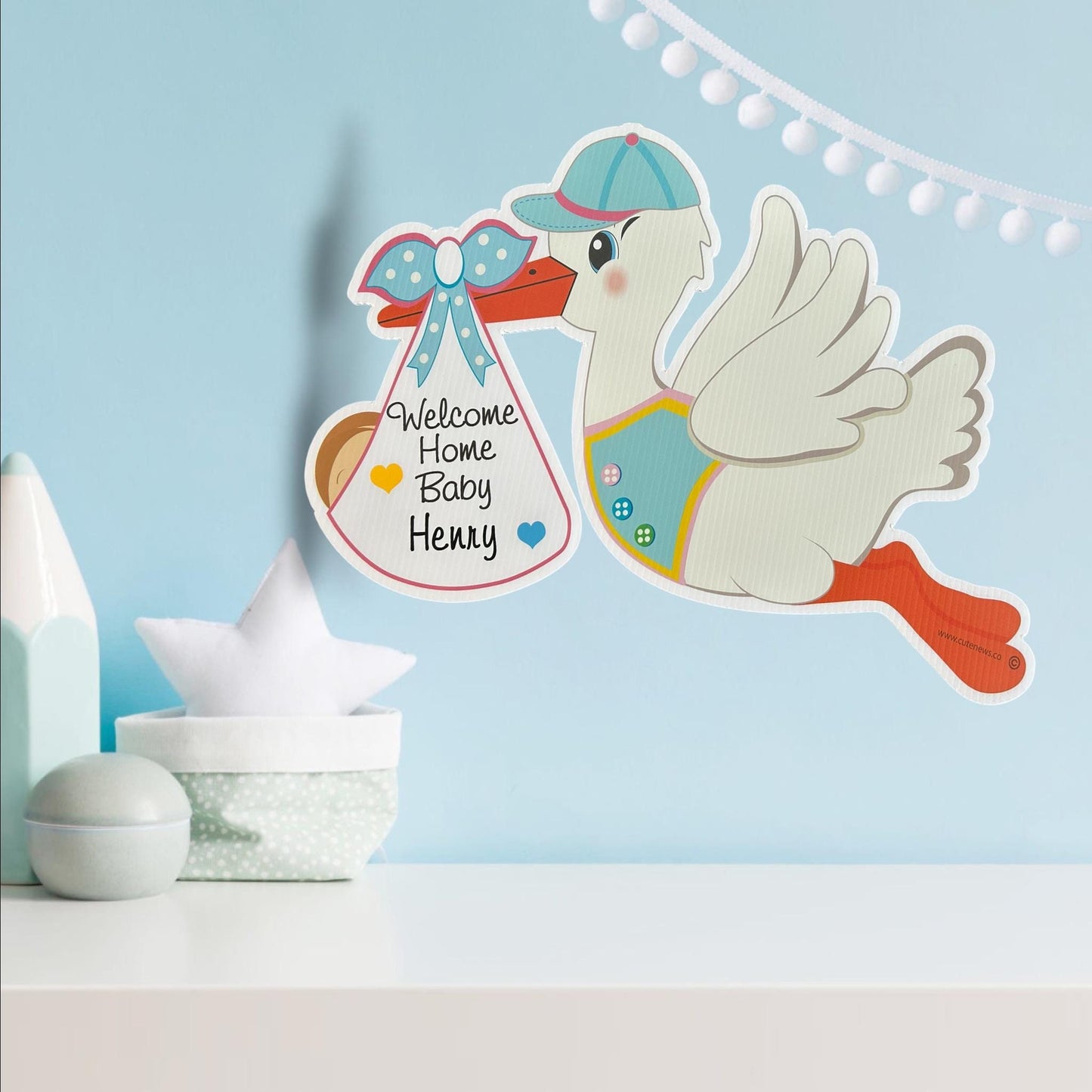 Personalized Baby Stork Birth Announcement Door Sign, Welcome Home Boy or Girl Hospital Hanger, Outdoor Decor,  Gender Neutral Shower Gift