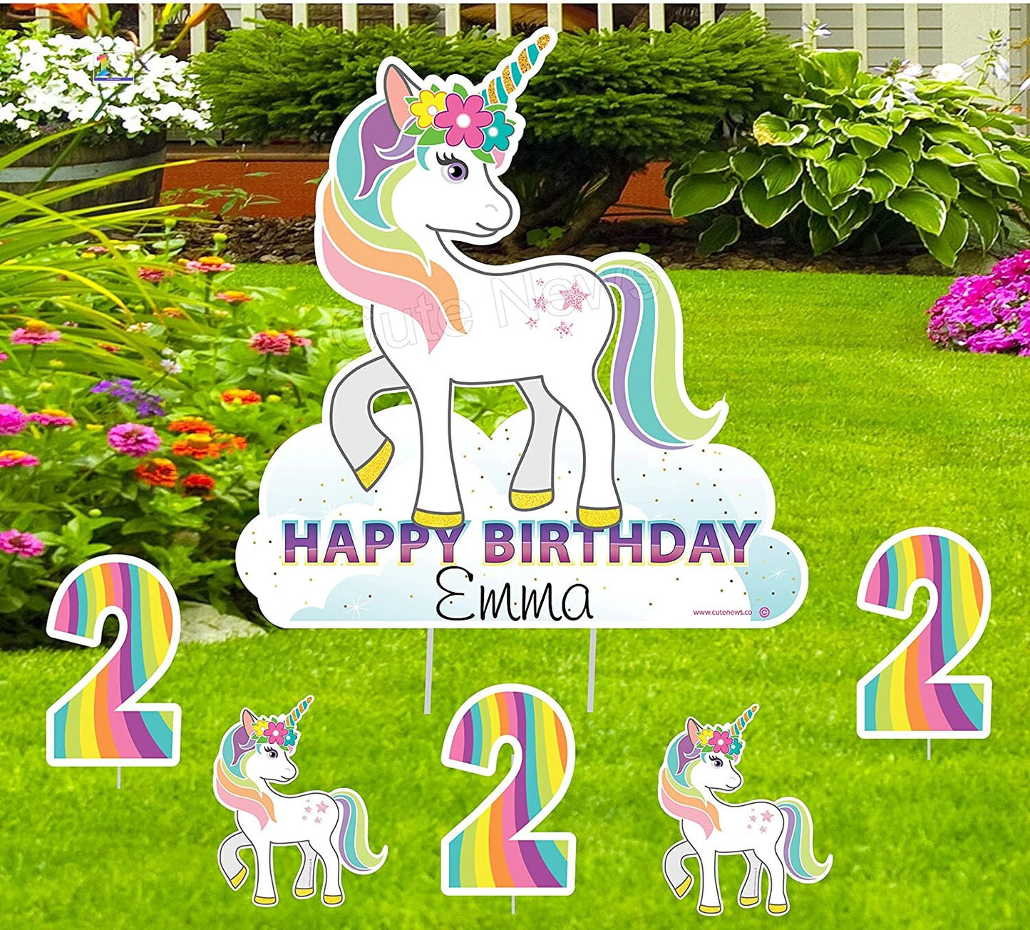 Personalized Unicorn Birthday Yard Sign: Rainbow Party Decor