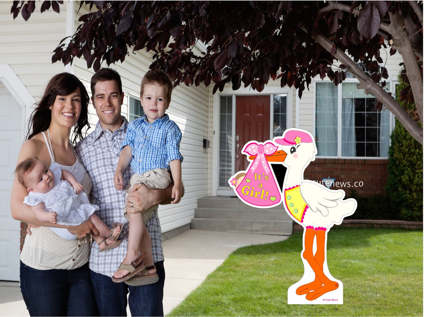 It's a Girl Stork Yard Sign, Outdoor Baby Lawn Announcement, Shower Party Decoration Card, Welcome Home Newborn Boy Banner, 4 feet tall Pink