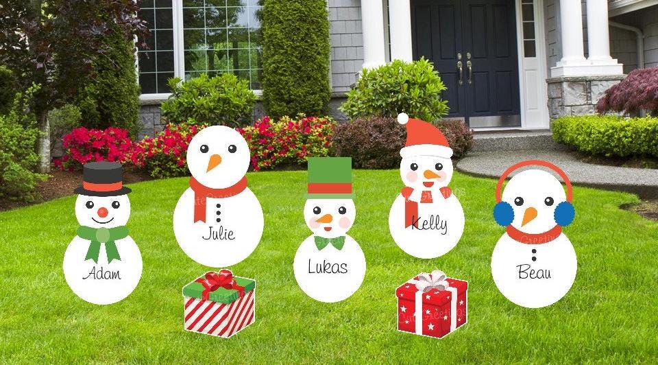 Personalized Snowmen or Elves Christmas Yard Sign: Holiday Outdoor Decoration, Set of 7