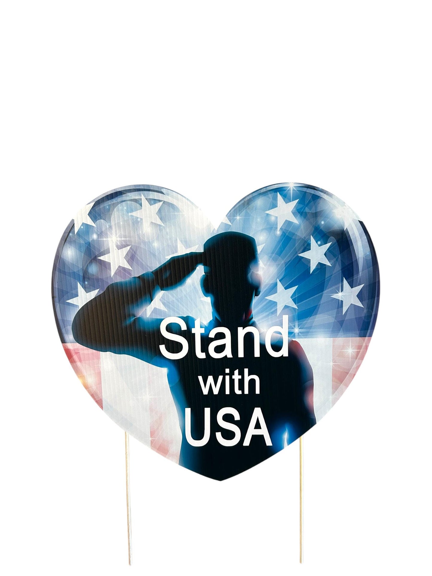 Patriotic Heart Yard Sign: Stand with USA, American Flag Lawn Decor