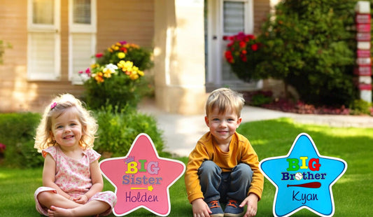 Custom Big Brother & Sister Star Signs: Baby Announcement Yard Decoration Set