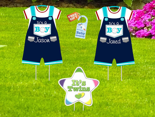 Welcome Home Twin Boys Yard Sign: Personalized Newborn Lawn Decoration