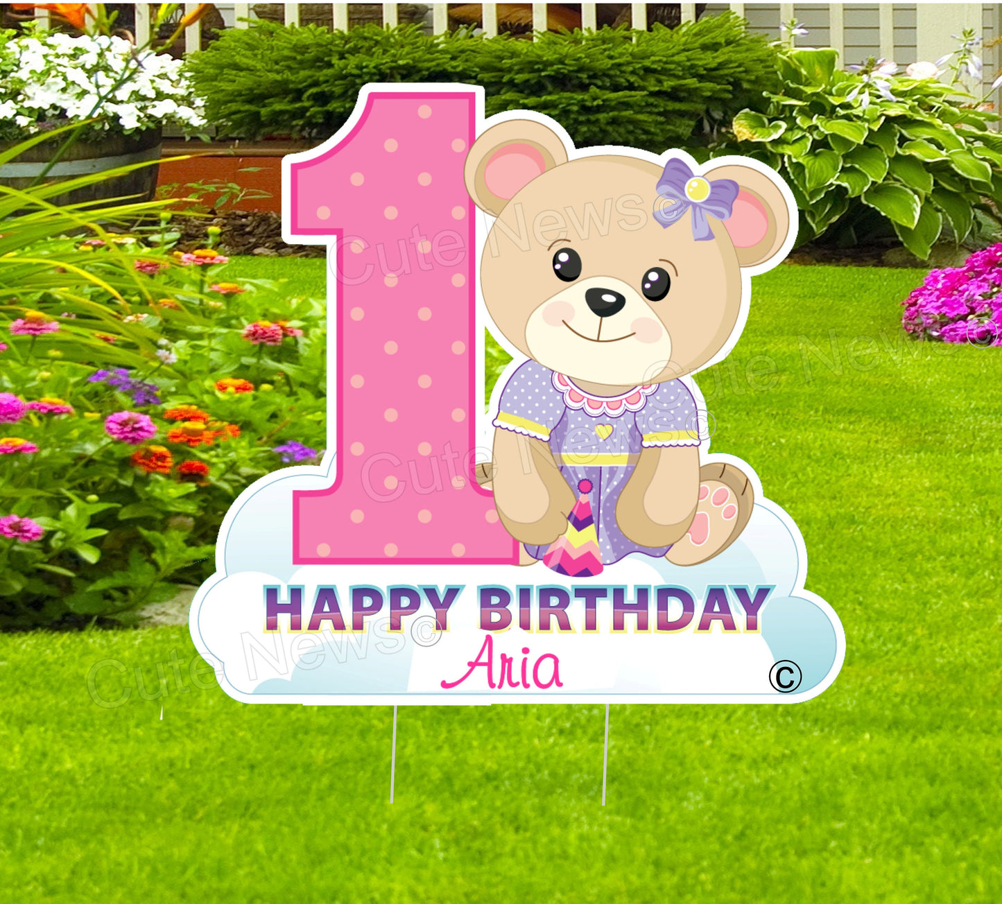 Happy 1st Birthday Boy or Girl, Teddy Bear Yard Sign, Little Sailor Theme,  First Birthday Lawn Card, Outdoor Party Decoration, Custom Gift
