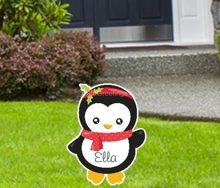 Custom Penguin Christmas Yard Sign: Winter Holiday Outdoor Decor