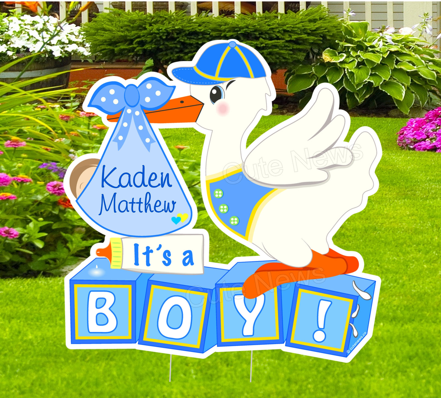 It’s a Boy Stork Yard Sign – New Baby Announcement Lawn Decoration – Newborn Welcome Home Sign – Pastel Baby Shower Party Decor