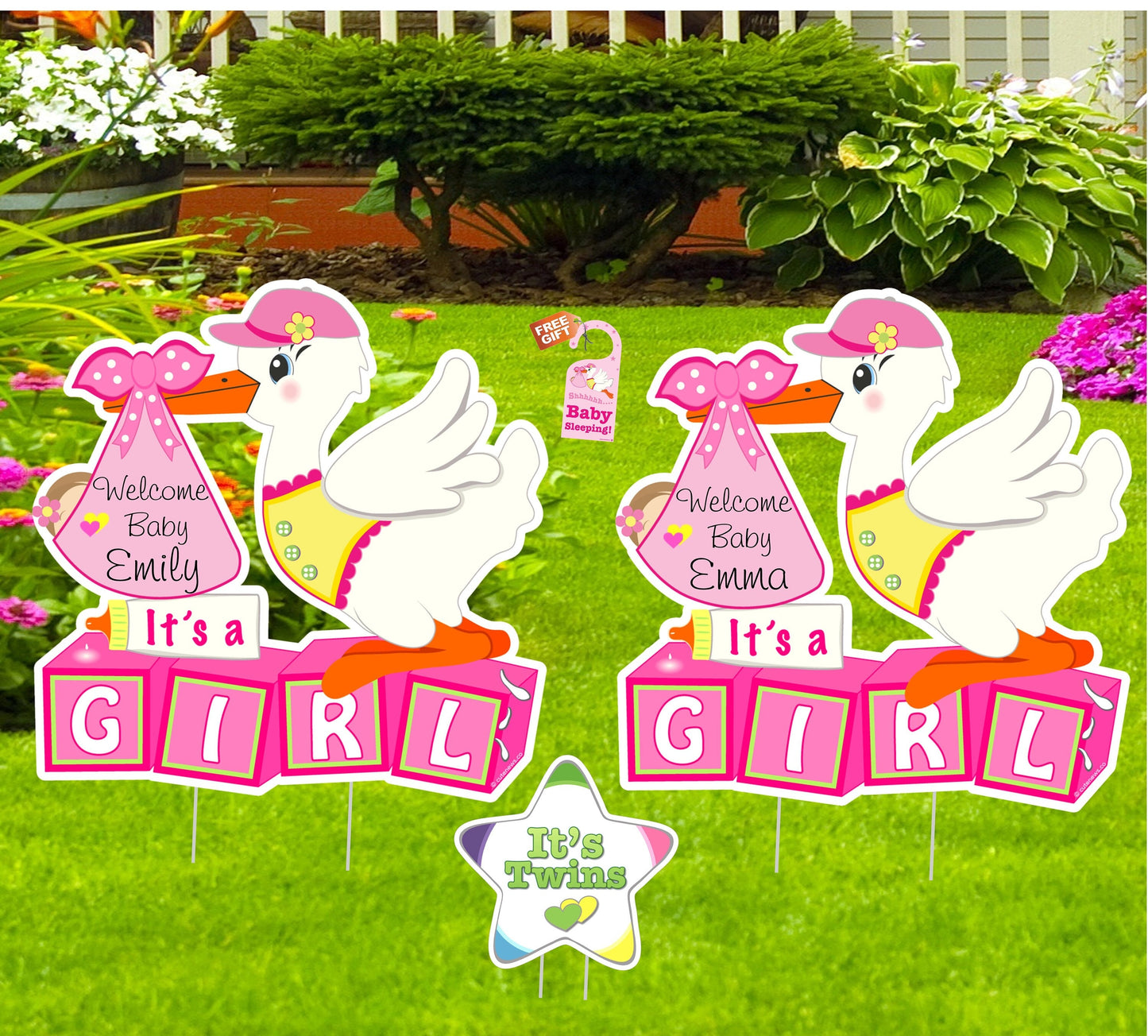 Twins Stork Yard Sign: Custom Newborn Arrival Announcement
