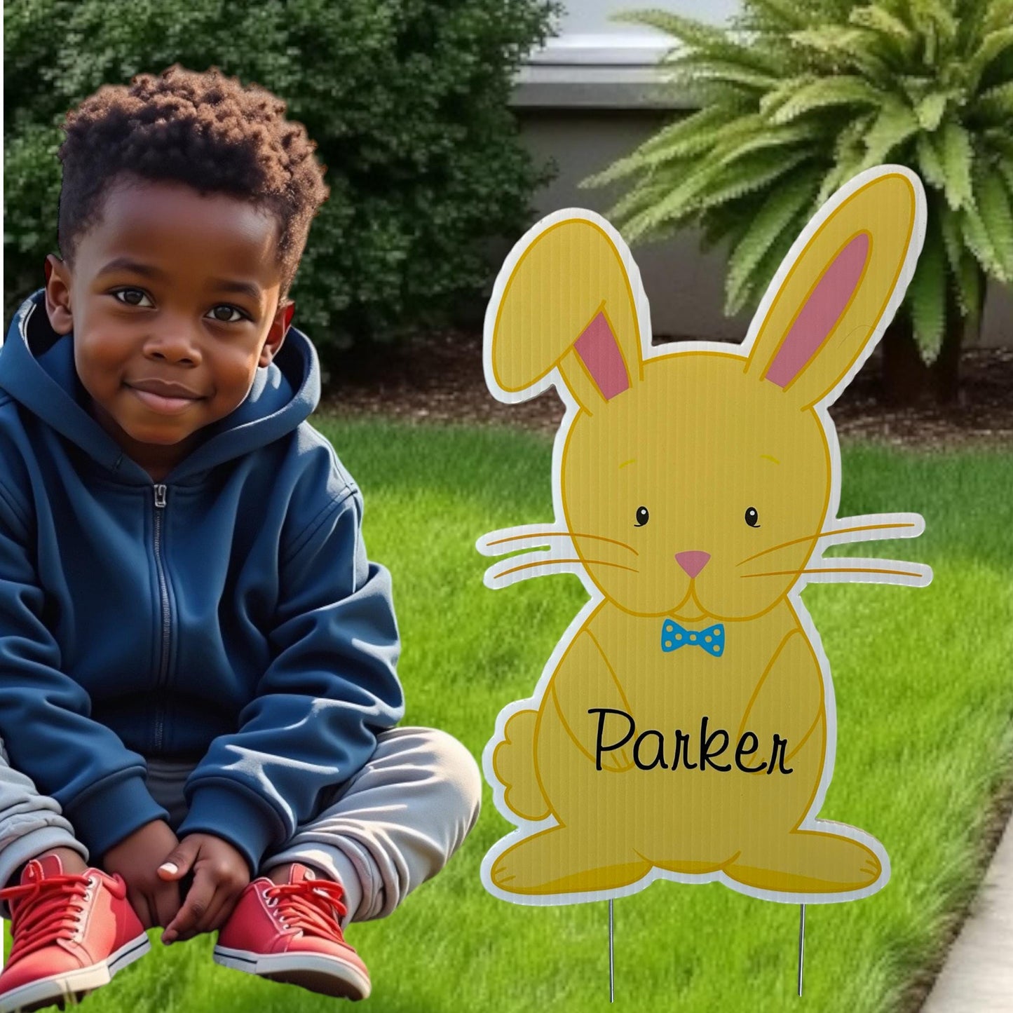 Easter Bunnies Outdoor Lawn Sign Set Personalized Name Baby Chicks Yard Celebration Art Cutout Custom Garden Card Decoration Grandma Gift