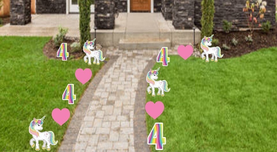 Unicorn Birthday Yard Sign Set: Custom Age, Rainbow Decor